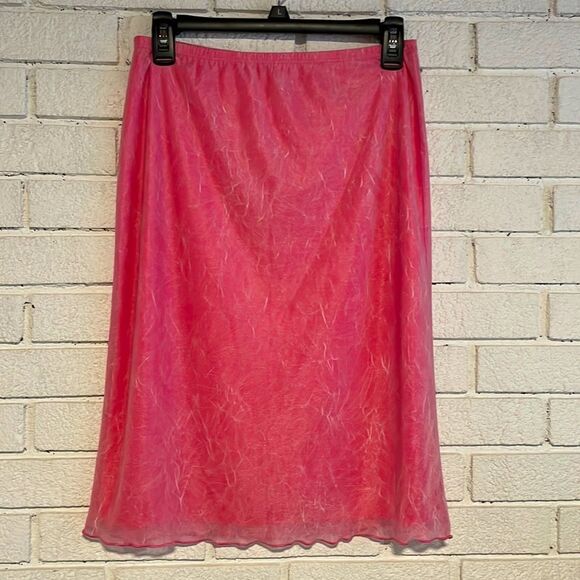 Y2K- BZ Bee Skirt- Double Lined- Midi- Pink with white design- Size Medium - Picture 1 of 5